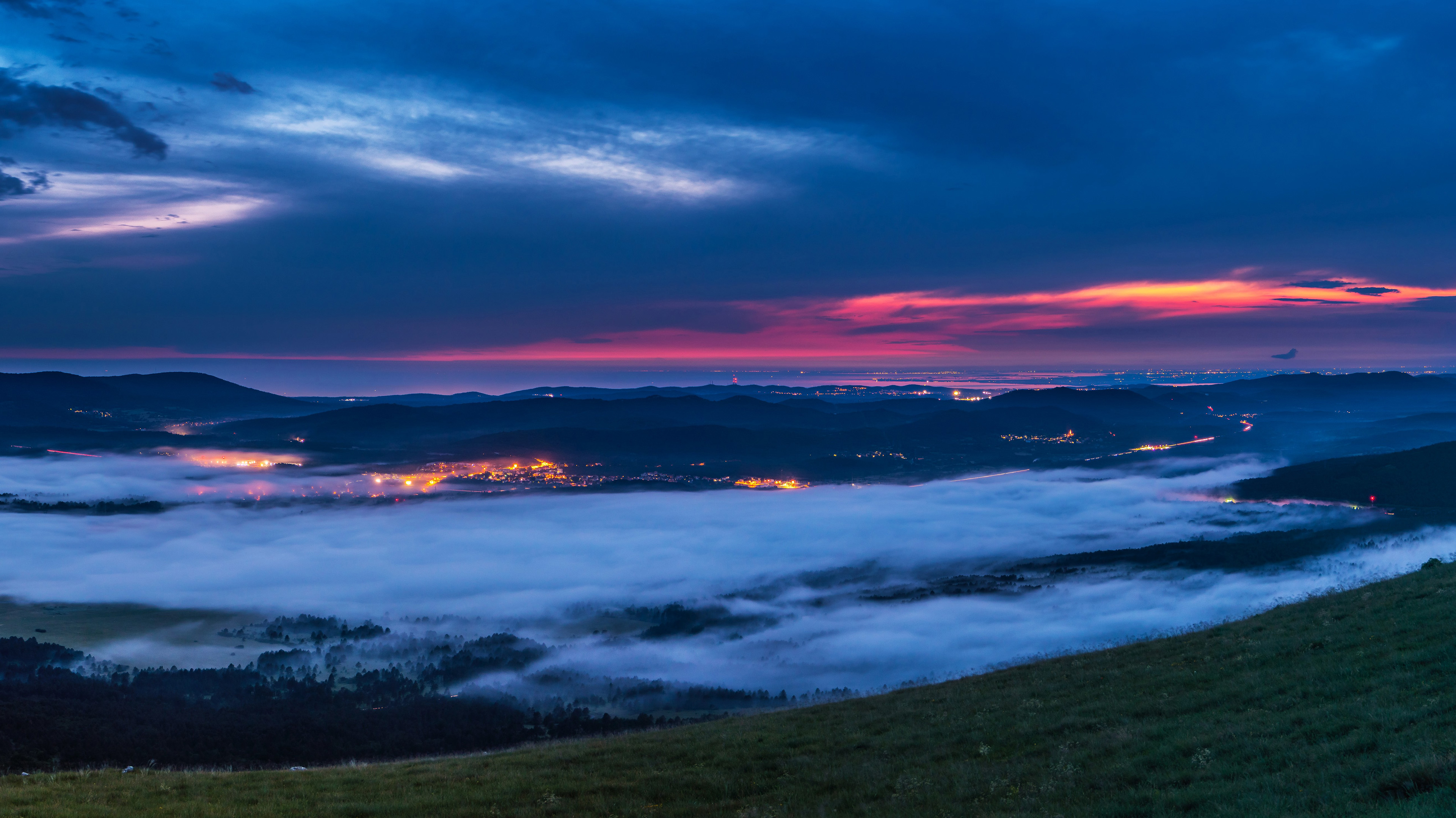 夜景,云海,晚霞,山顶