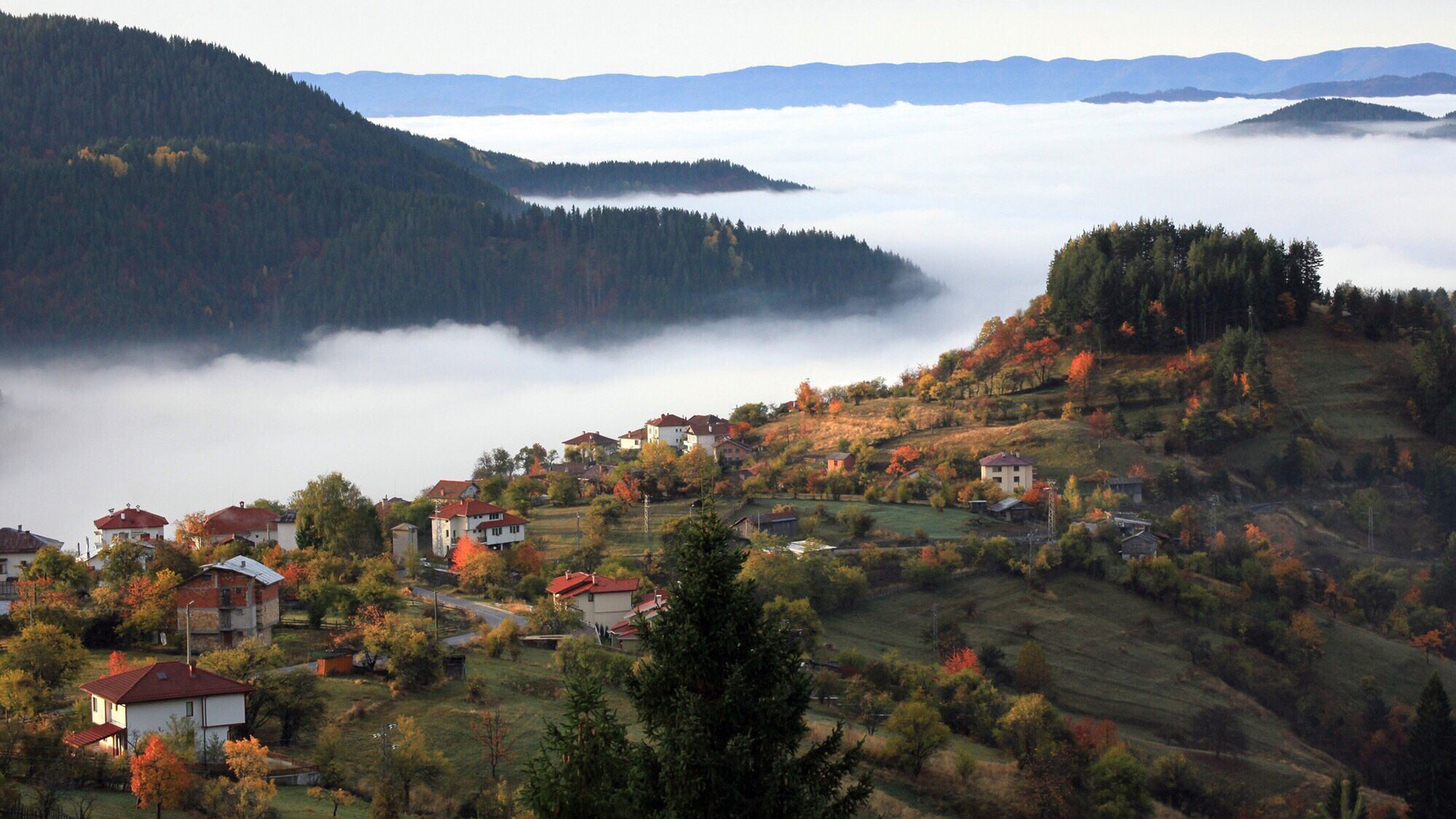 山顶村庄,云海,山谷,仙境