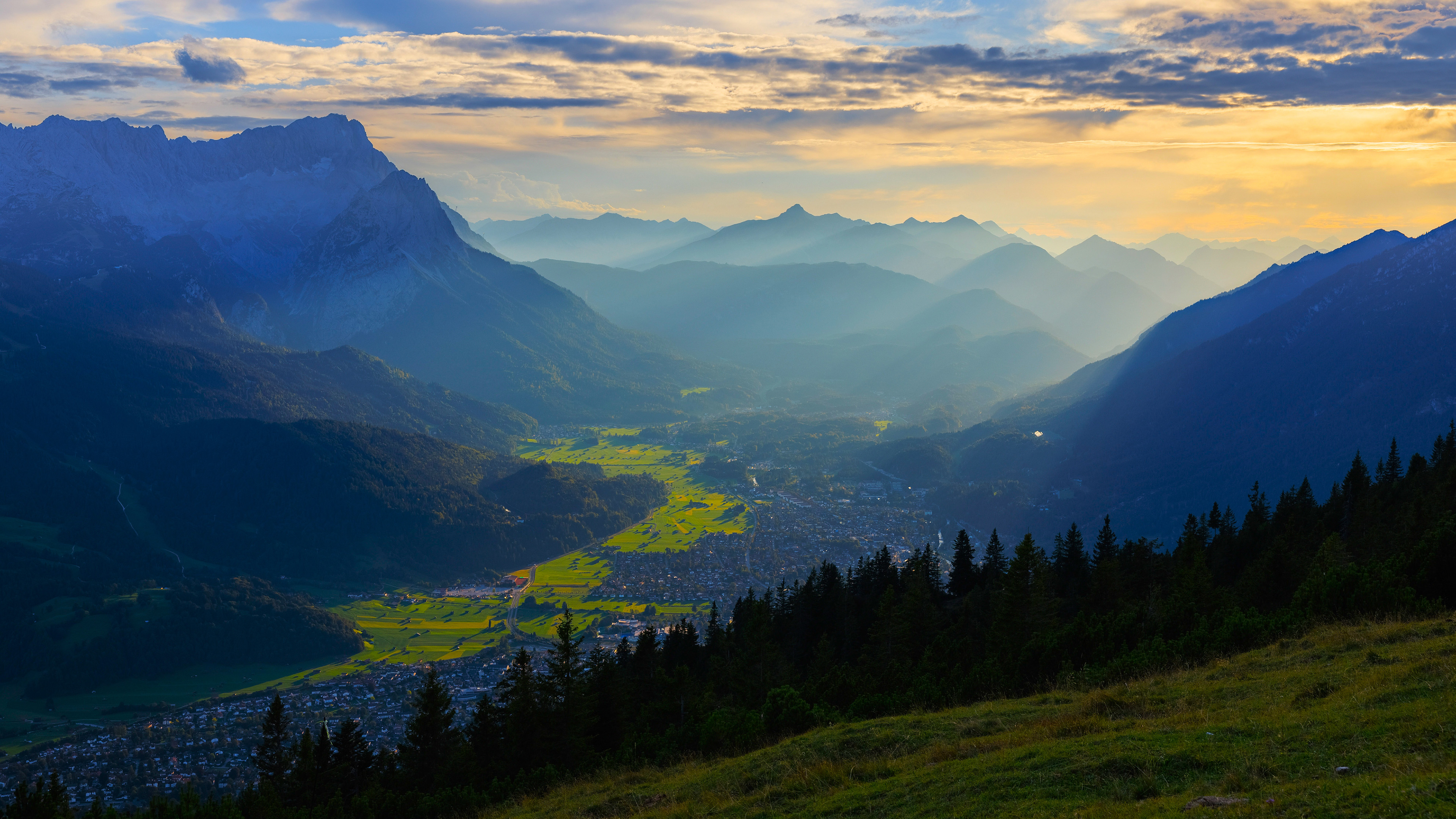山谷,峡谷,树林,金光