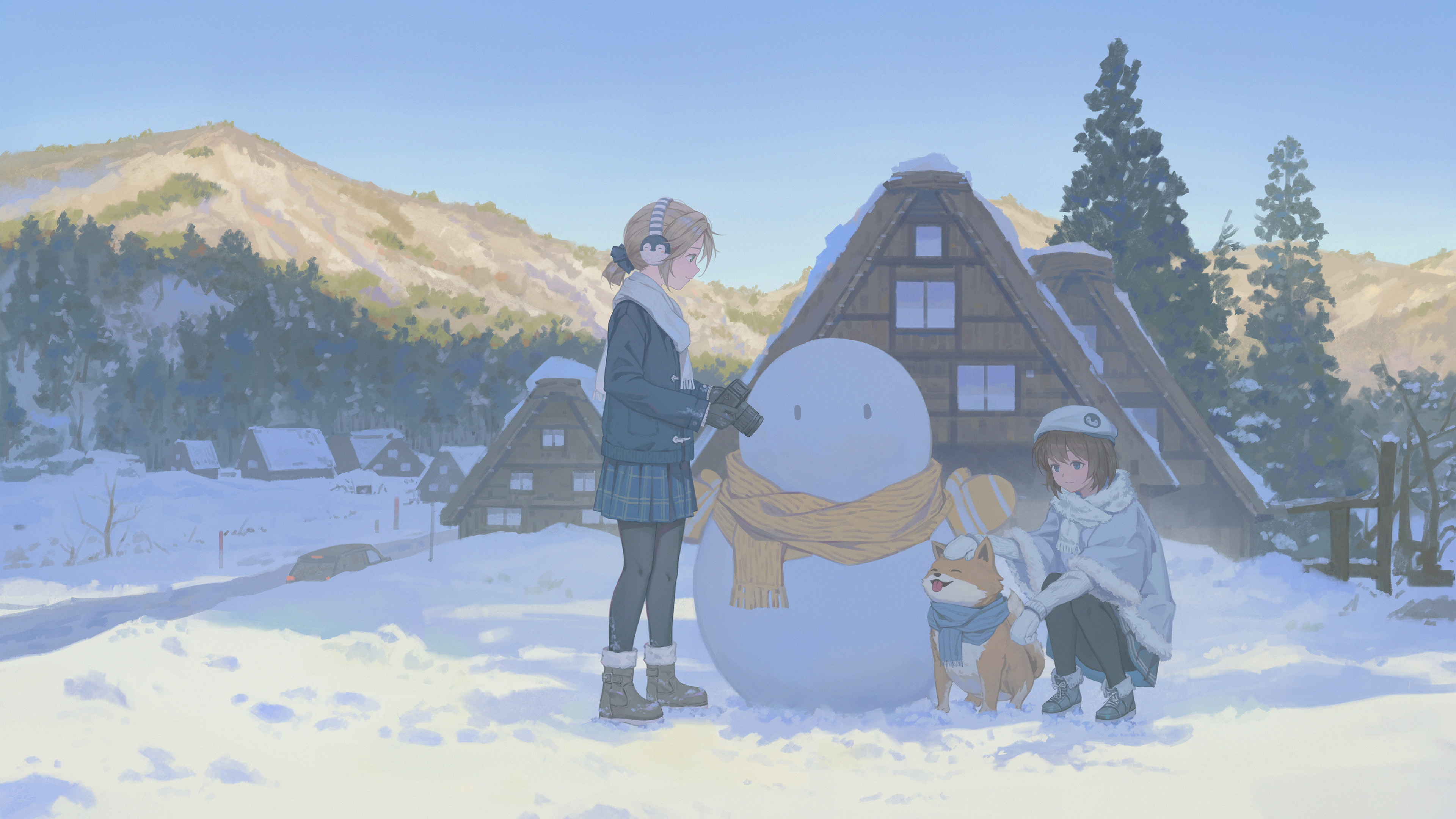 雪人,冬天,玩耍,温馨