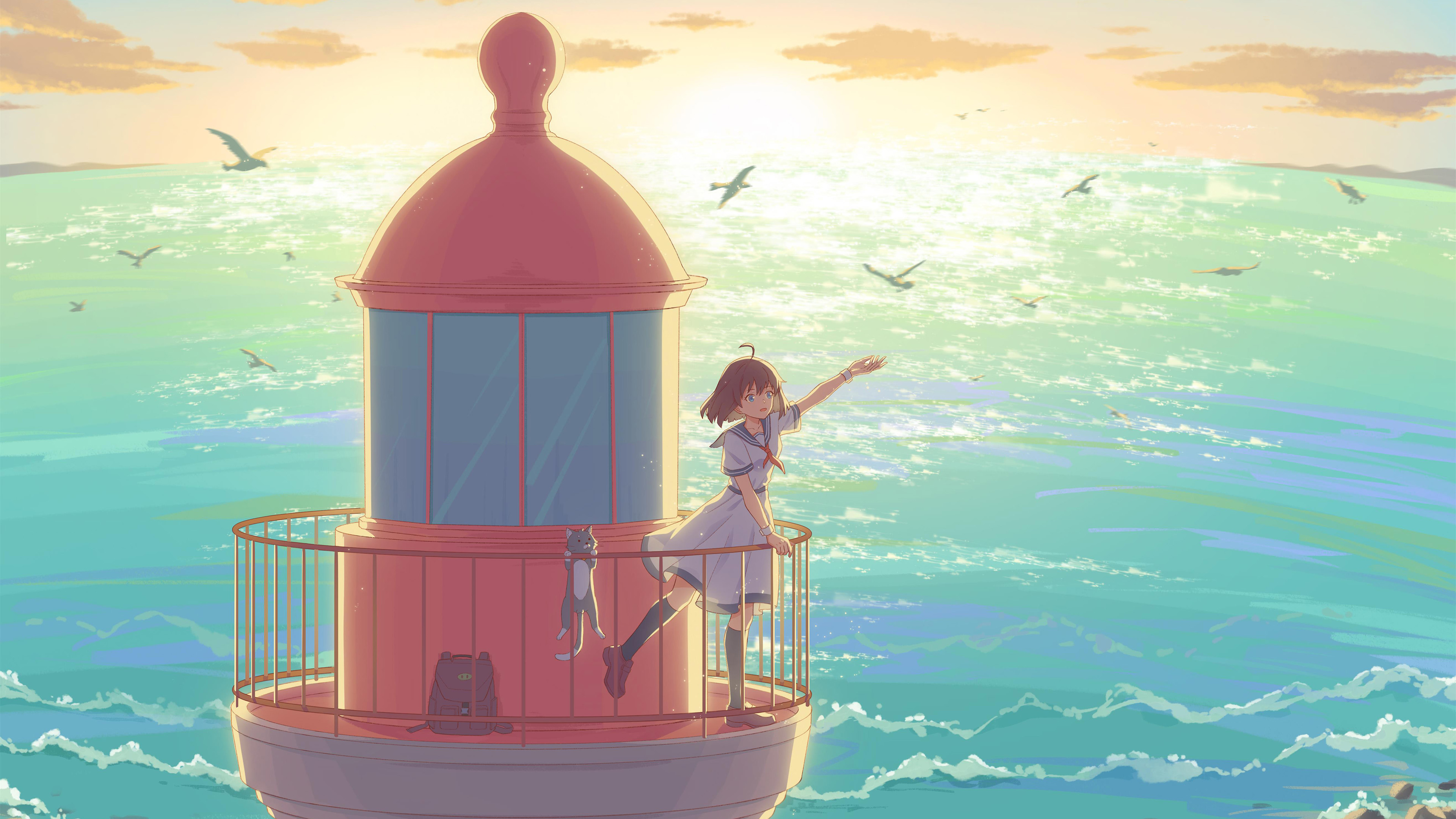 灯塔,海鸥,猫咪,海洋