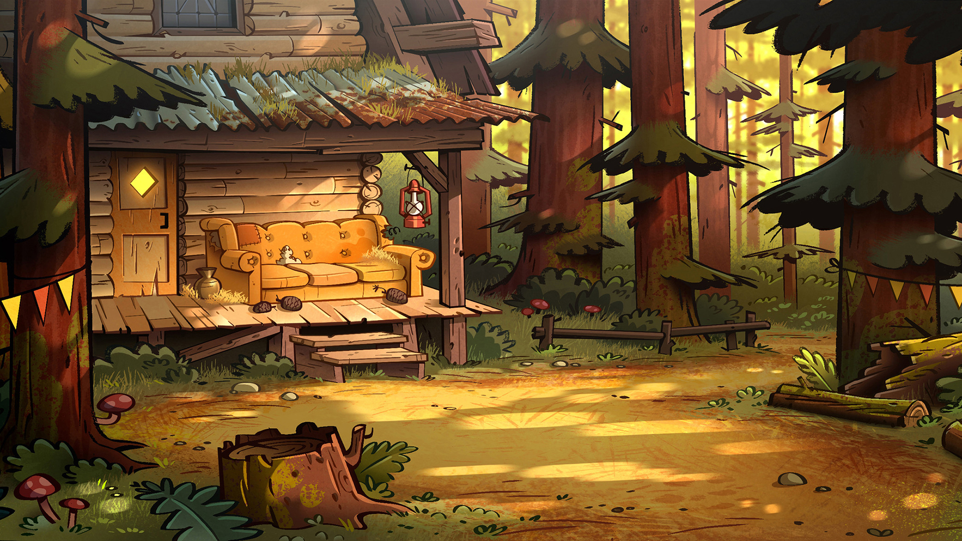 小木屋,森林,童话,树桩,沙发