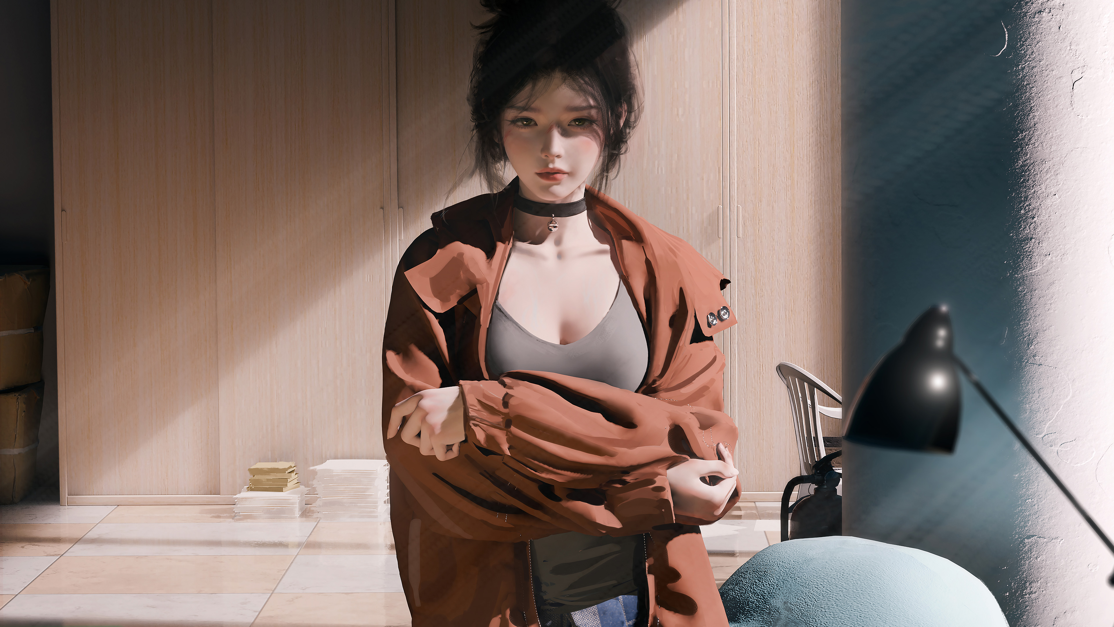 卧室,台灯,沙发,女孩,居家