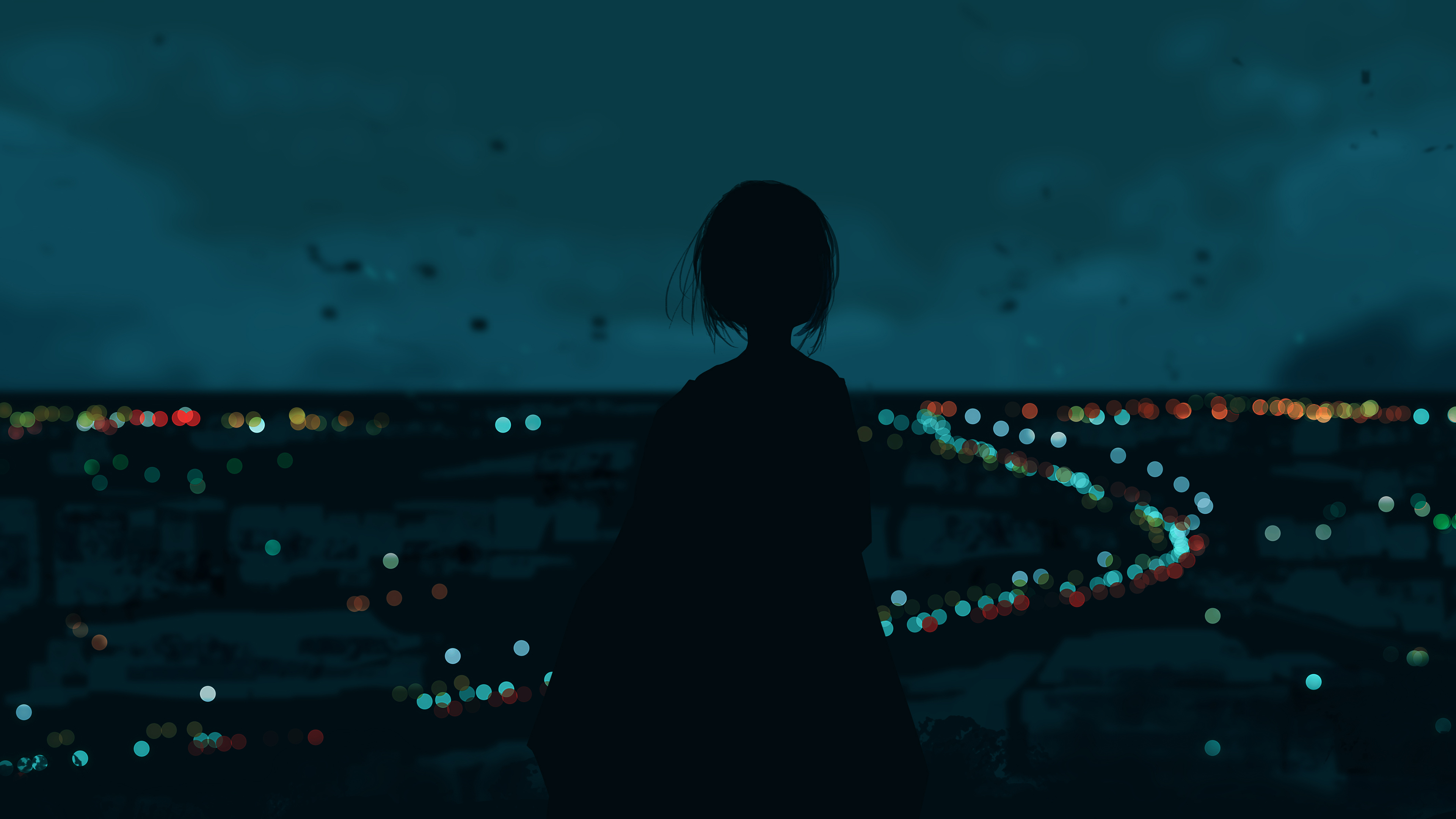 夜晚,城市,灯光,背影,女孩