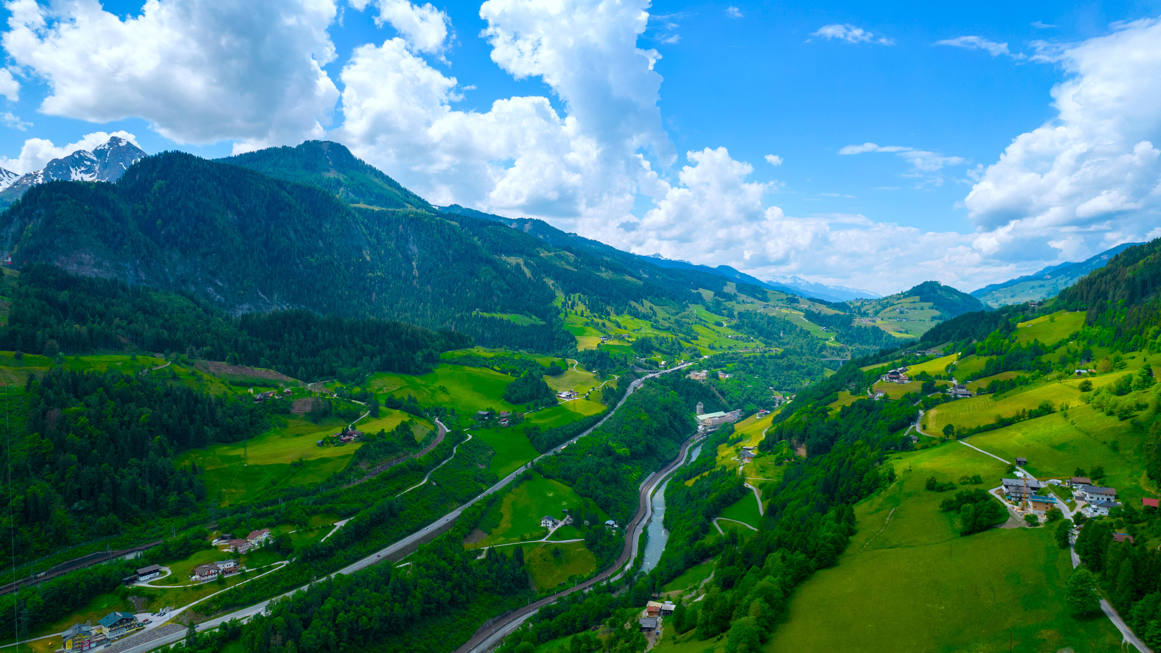 青山绿水,河谷,丘陵,白云,