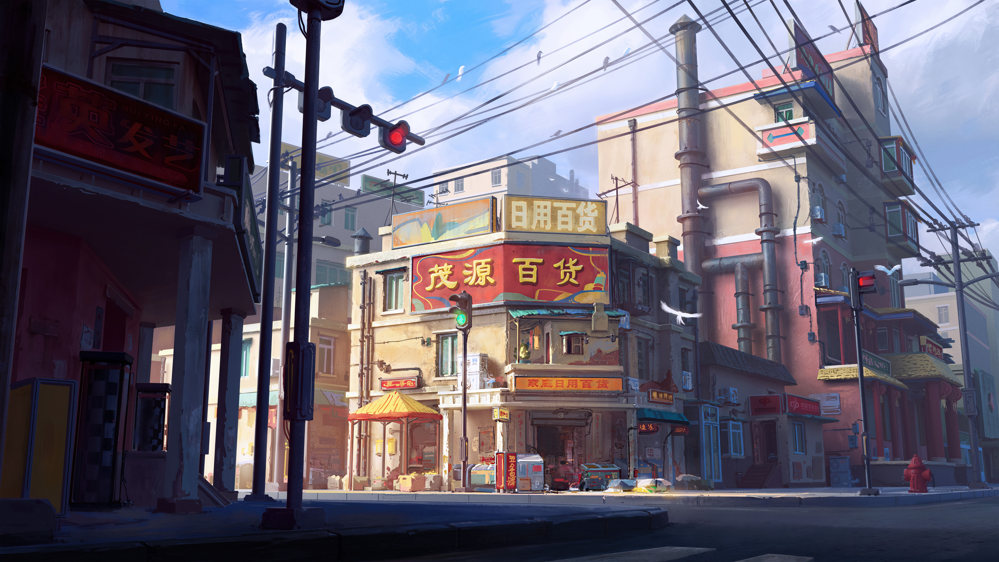 百货,小镇,红绿灯,路口