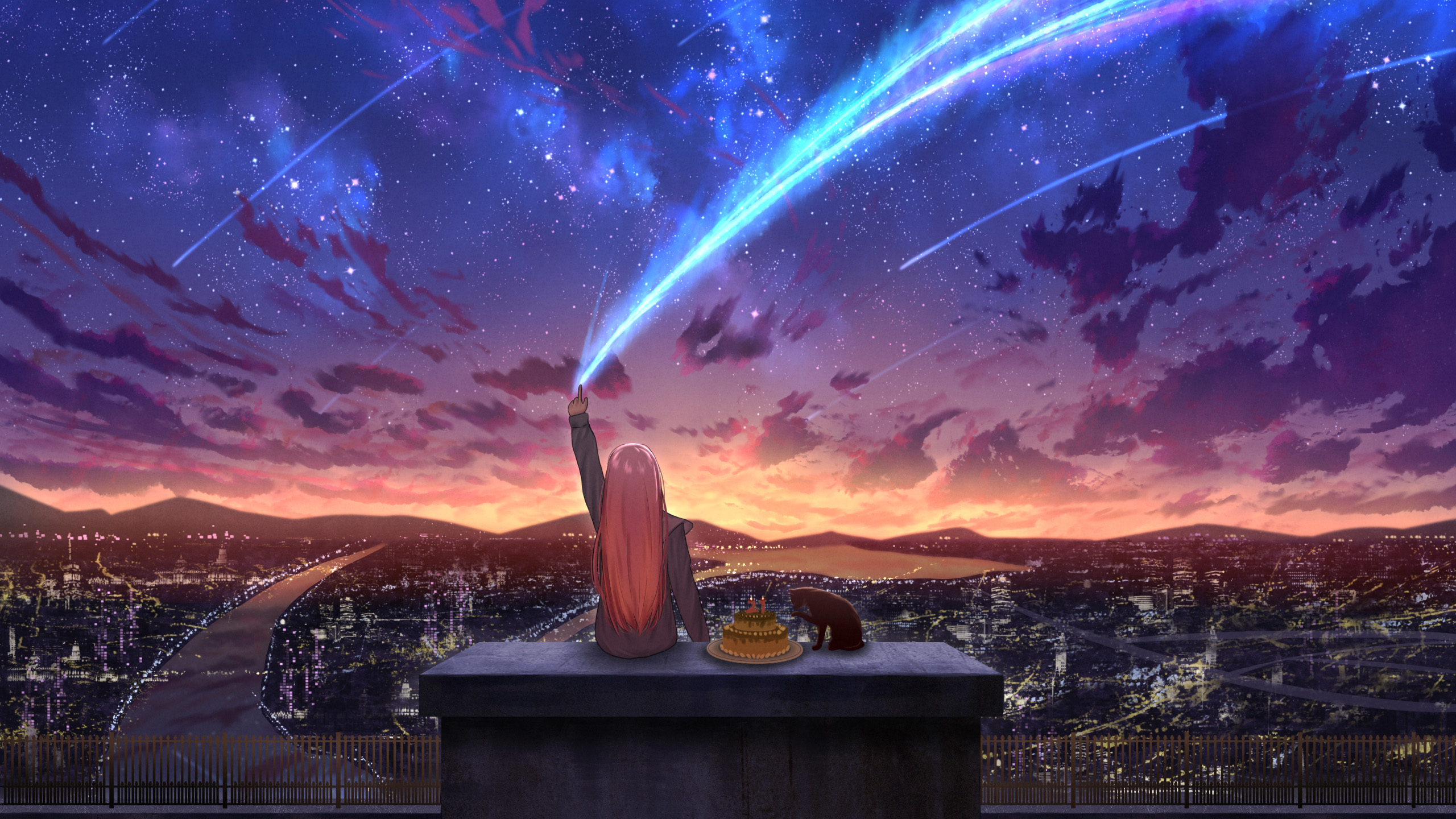 流星,城市,天台,夜晚