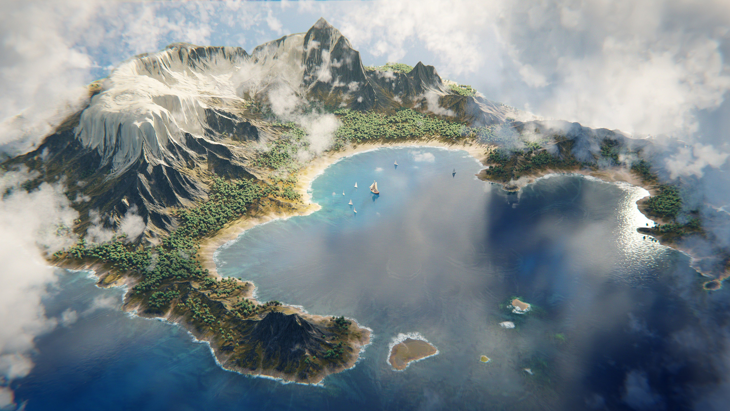 海岛,雪山,云层