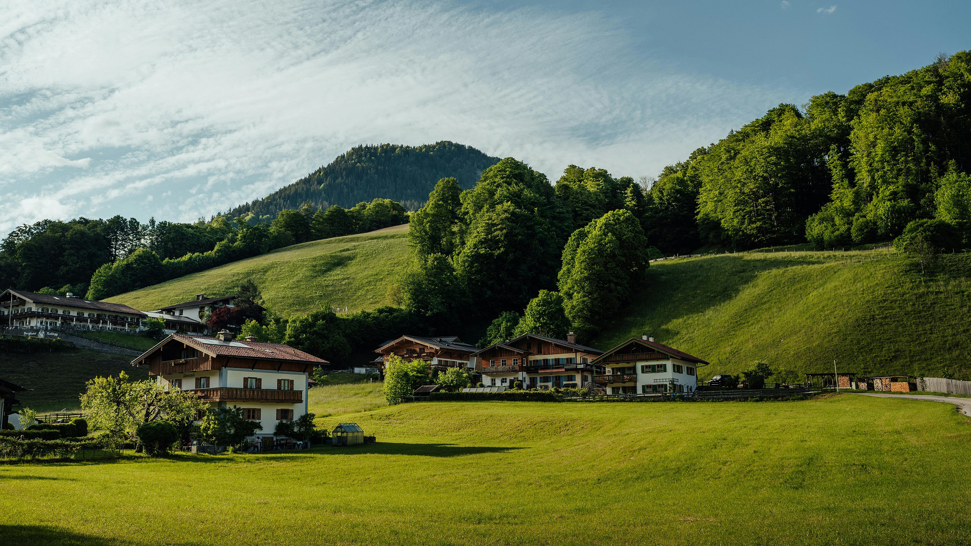 草地,村庄,山坡
