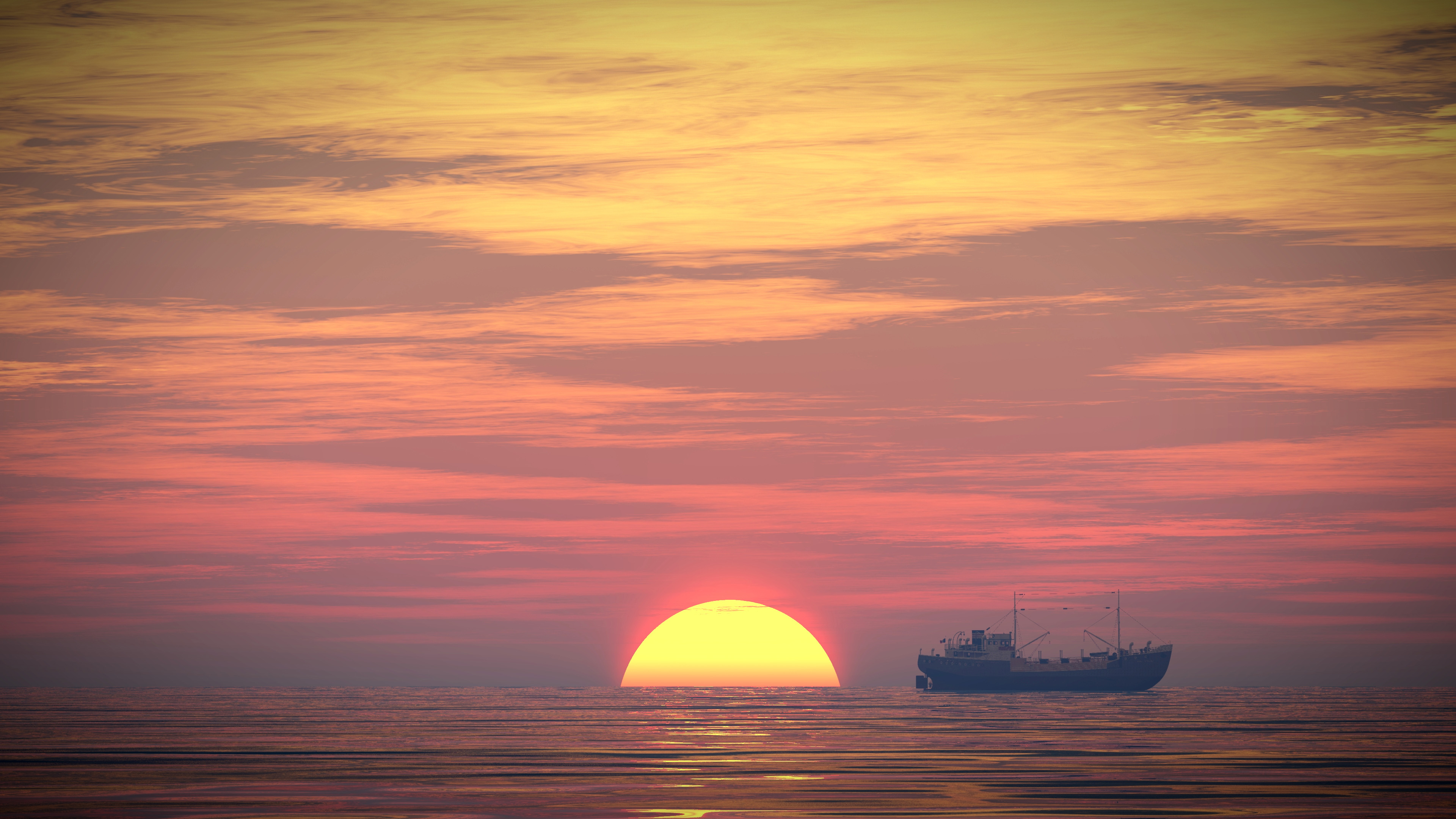 海洋天堂,日出,轮船,海洋