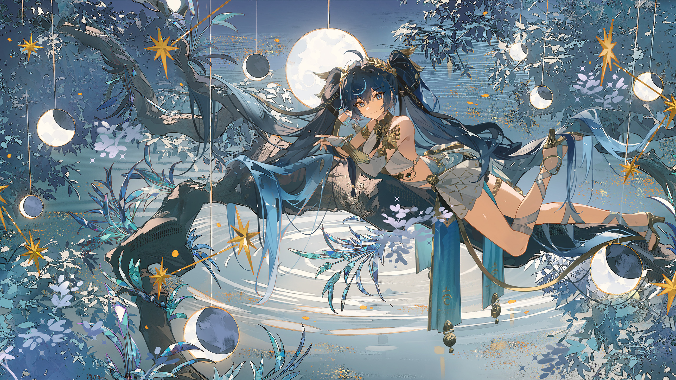 月亮,半月,树枝