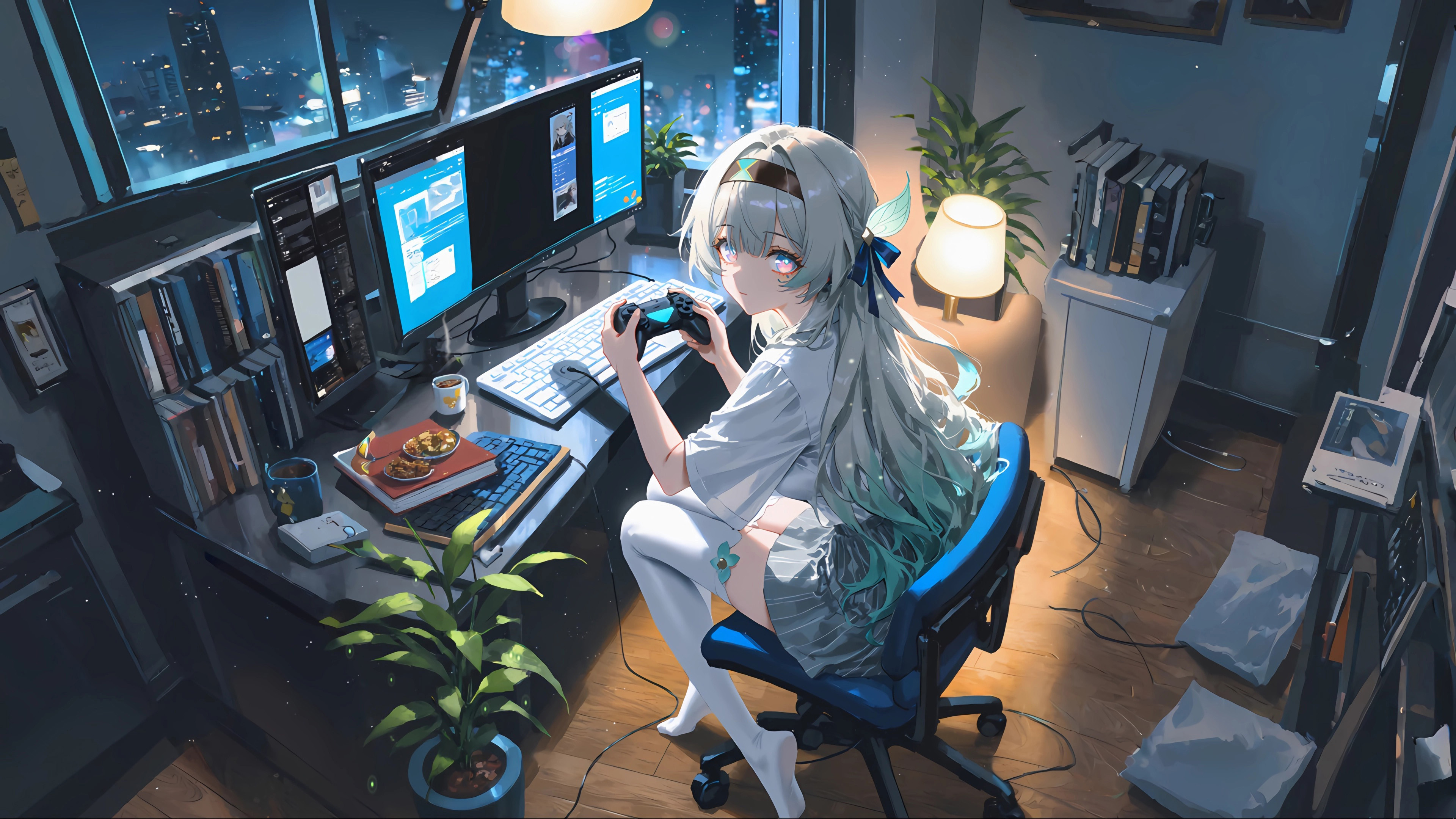 女孩,书房,电脑,休闲