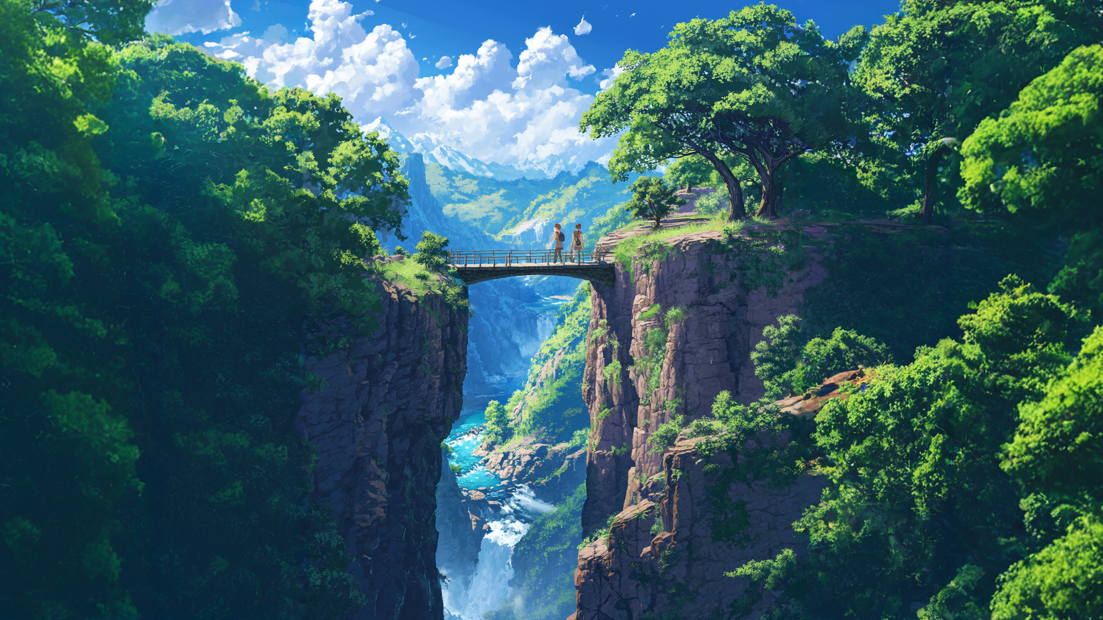 山谷,树林,索桥