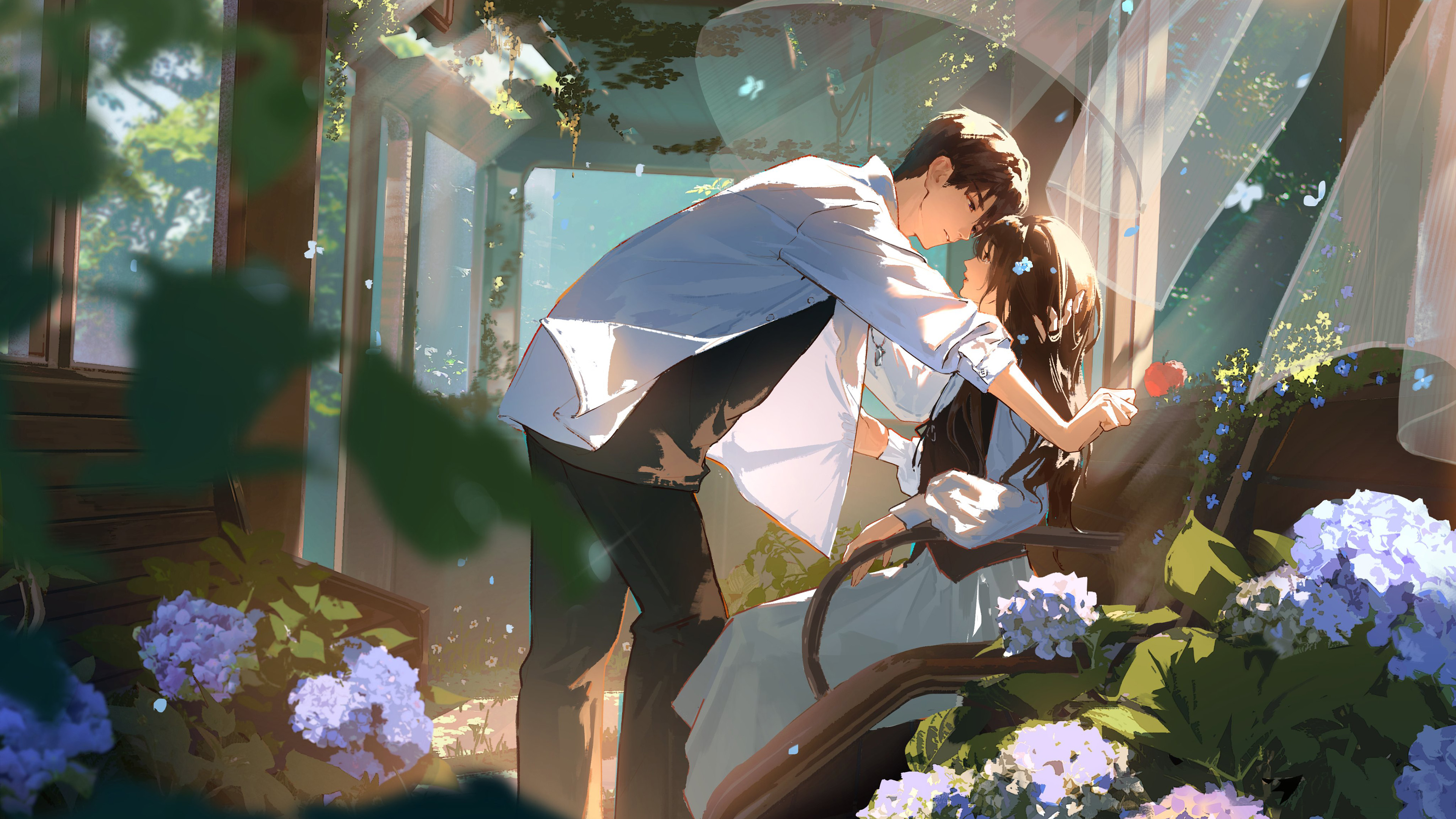 花房,阳光,情侣,心动