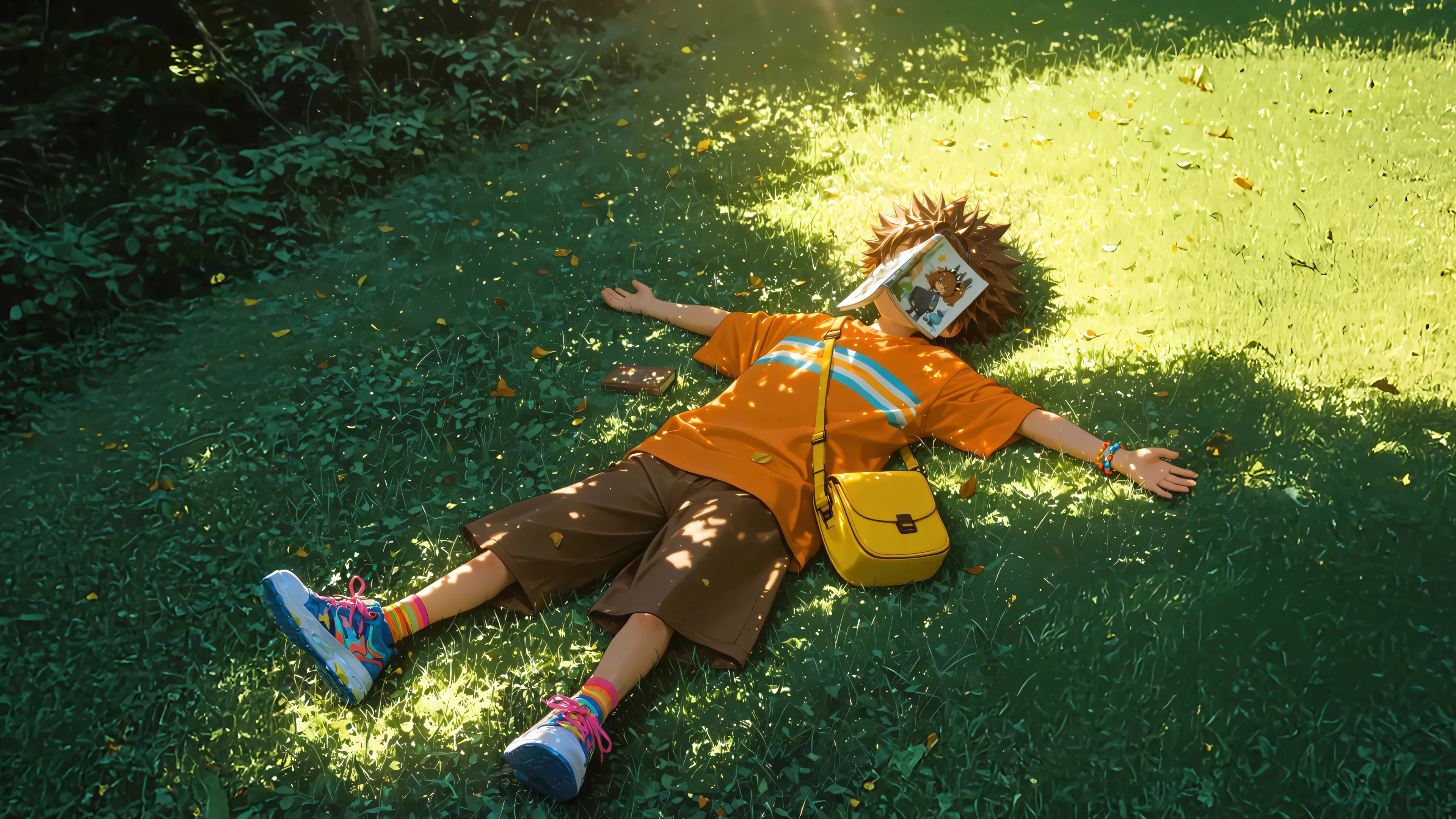 草间小憩,草地,书包