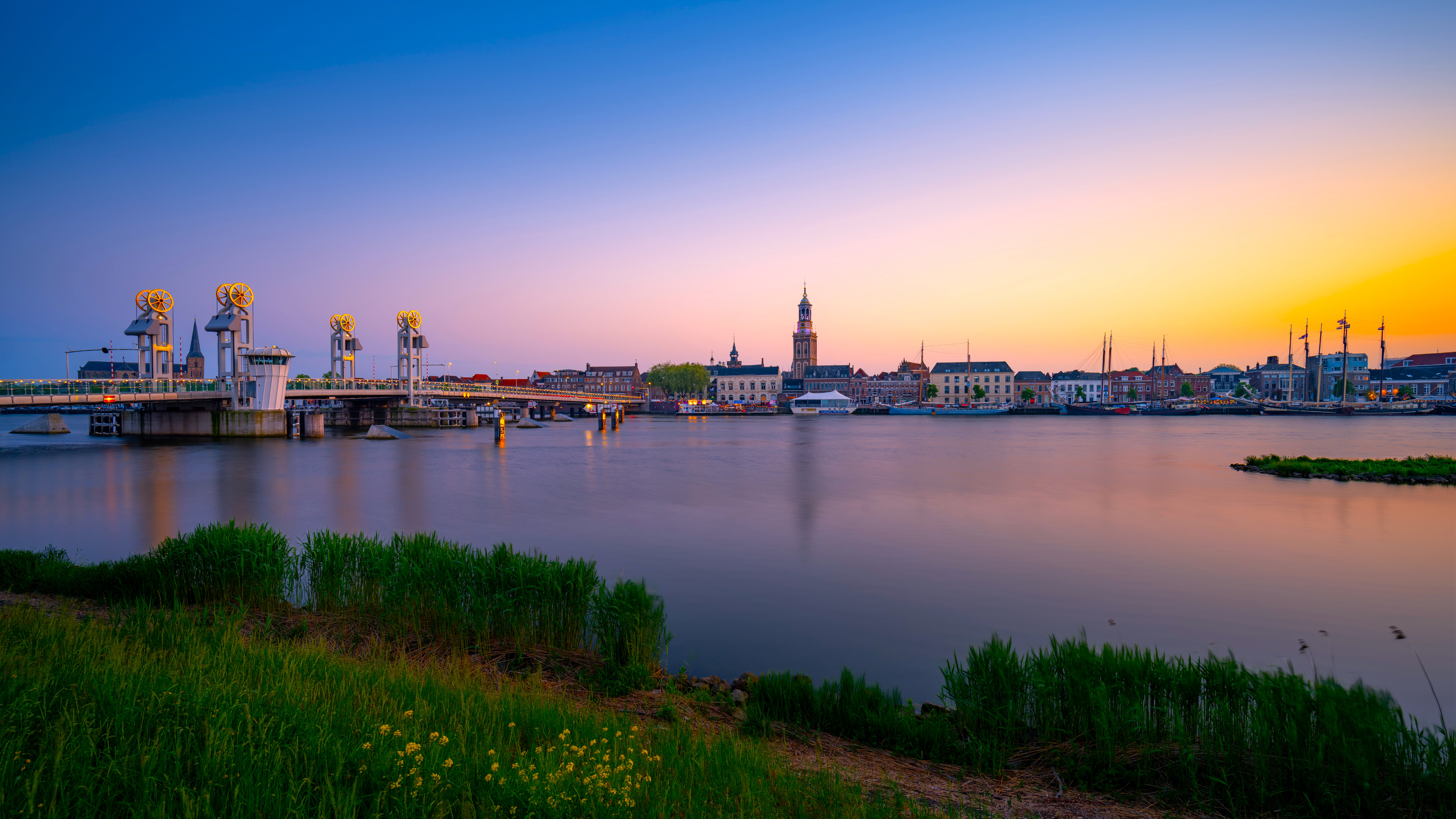 城市夜景,落日,海滨