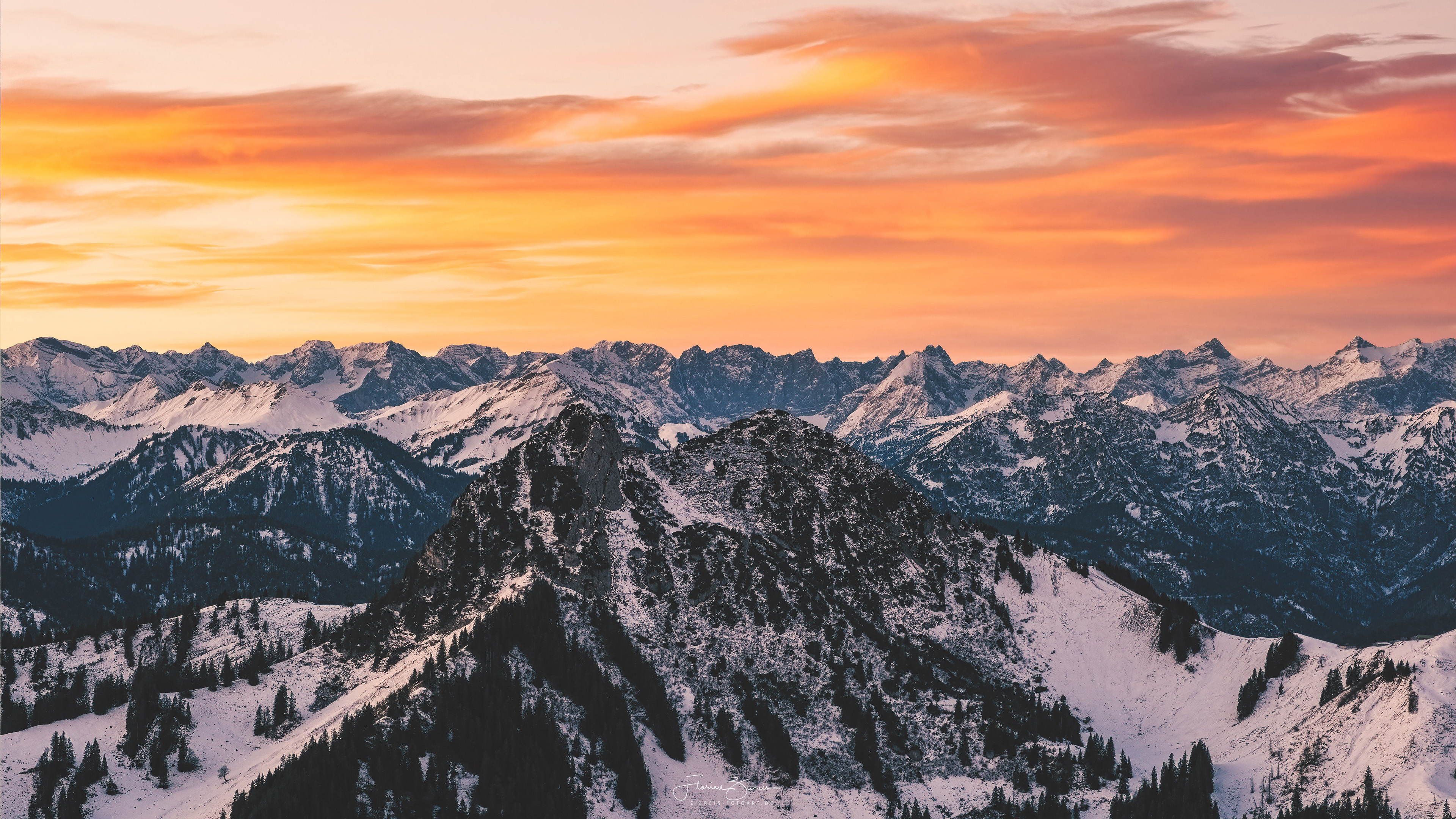 冰天雪地,雪山,山脉,红霞