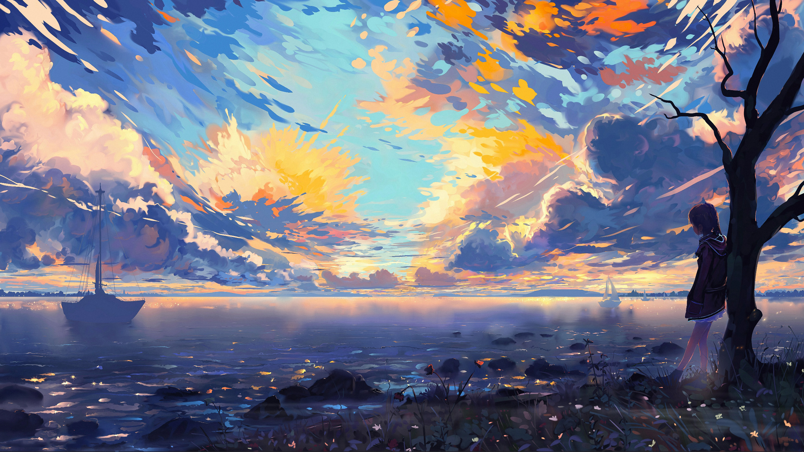 抽象,枯树,云彩