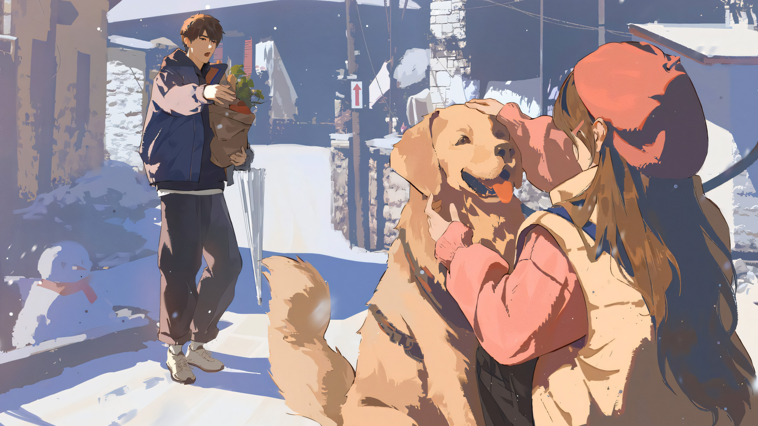 温馨,狗狗,下雪天