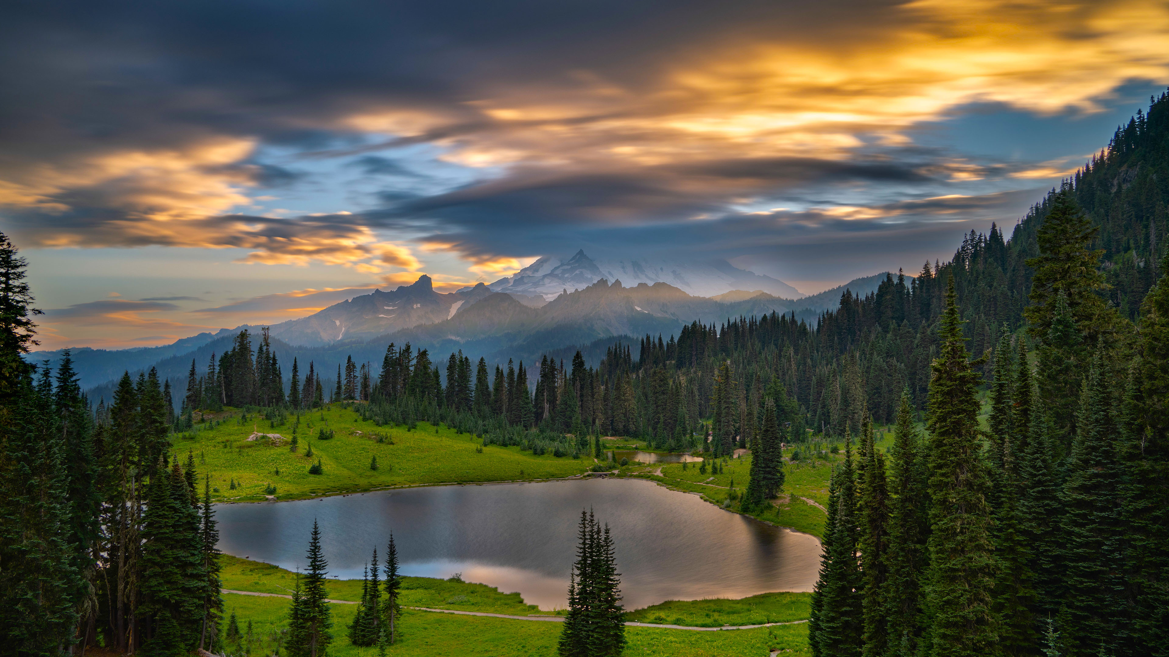 山坡,水潭,树林