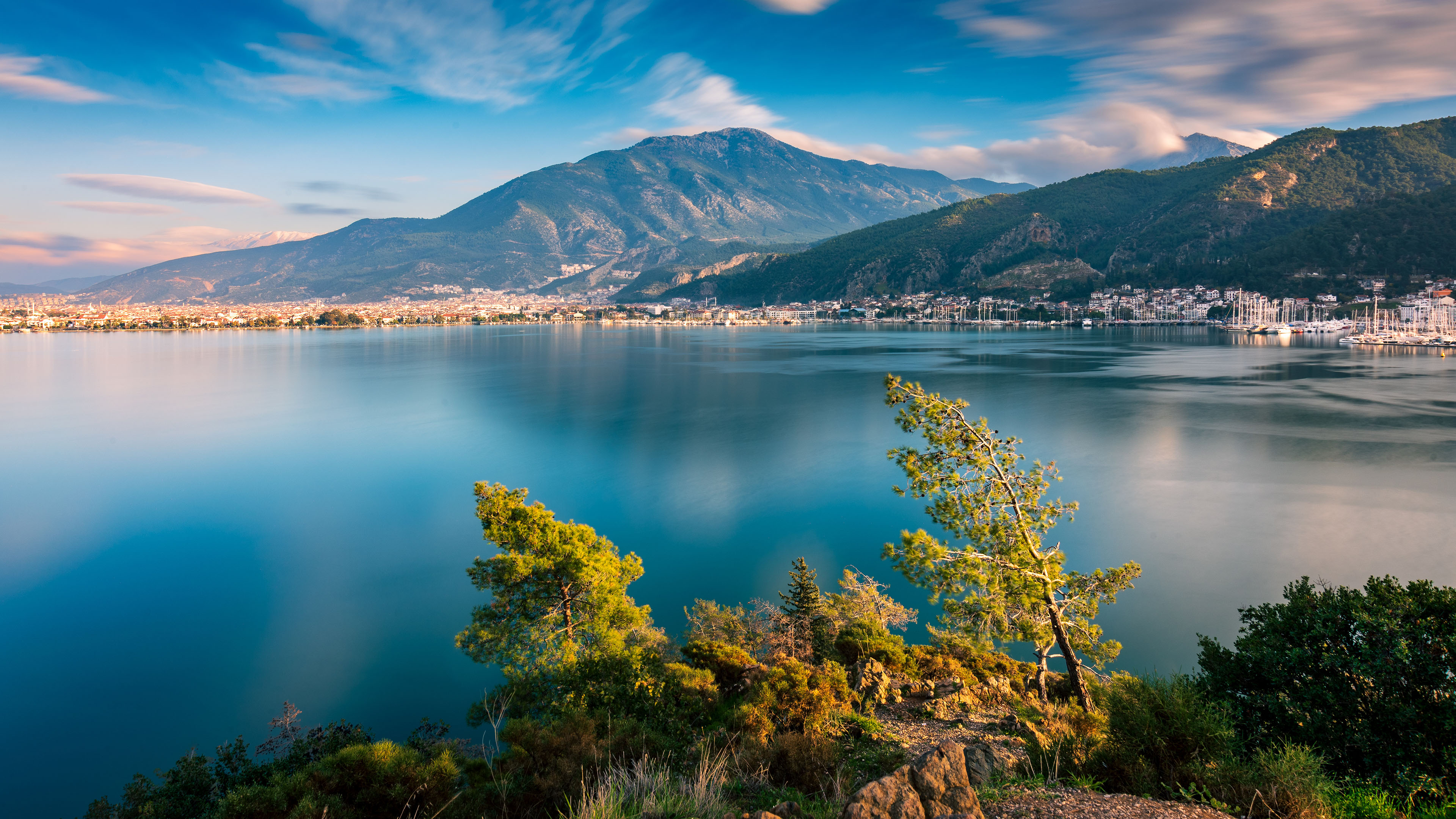 小镇,湖滨,山脚