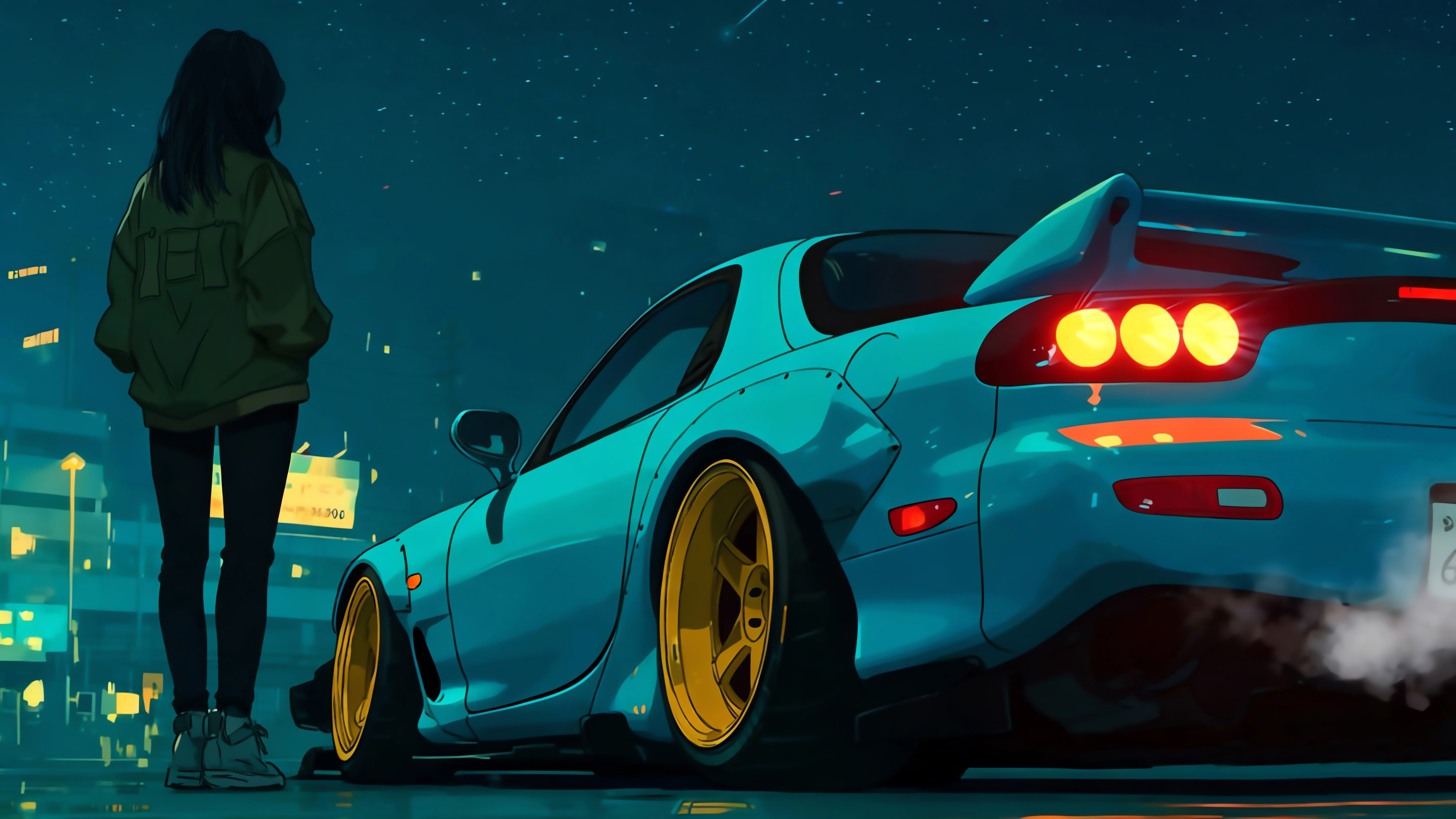 夜下,少女与跑车