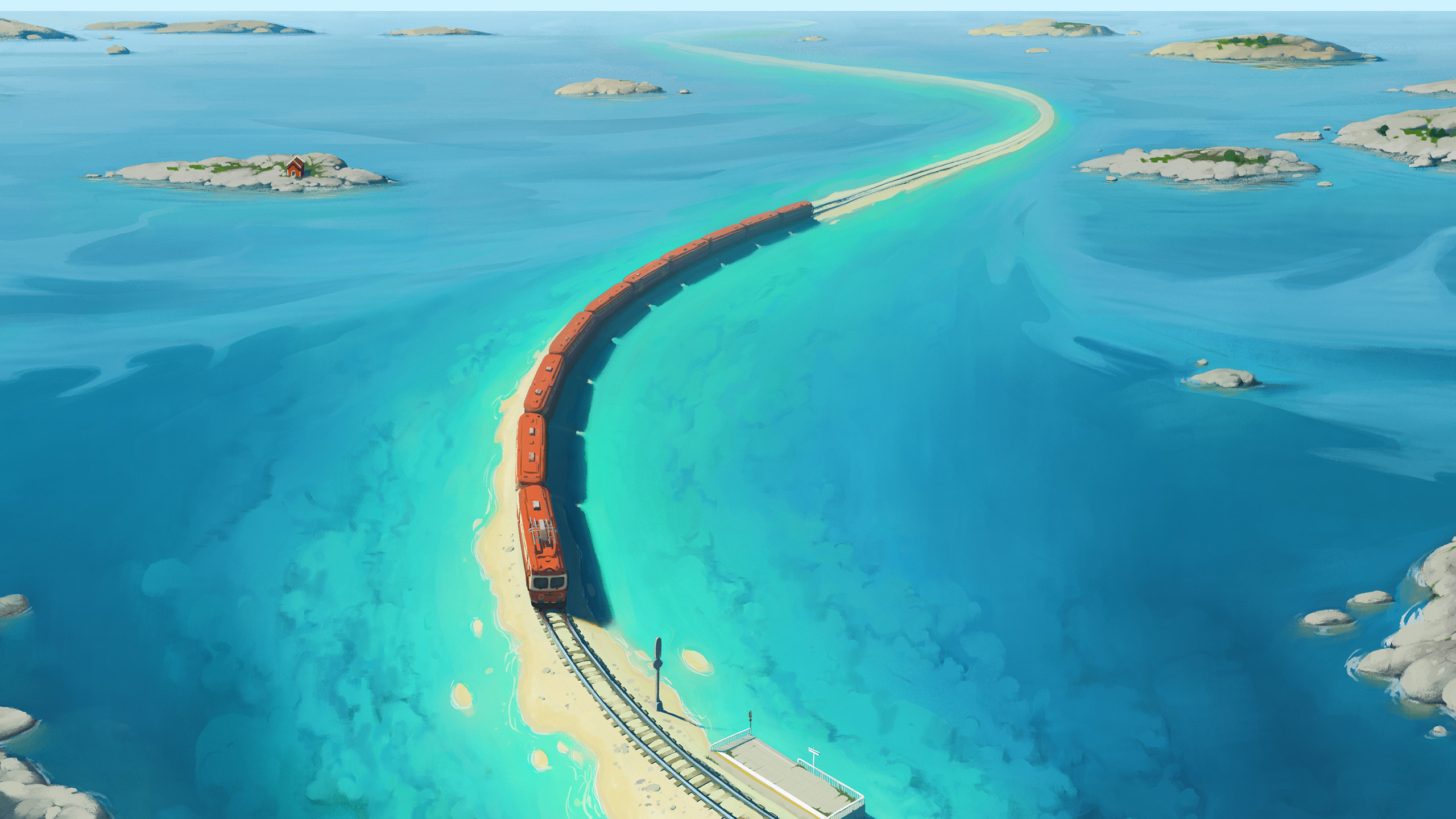 火车,轨道,掩护,大海